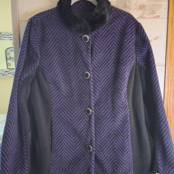Bob Mackie Purple and Black Pea Coat - Picture 1 of 6